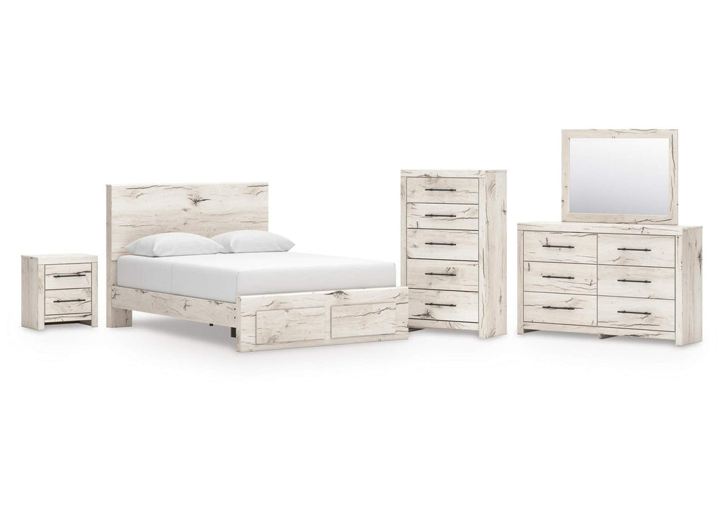 Lawroy Queen Panel Storage Bed with Mirrored Dresser, Chest and Nightstand