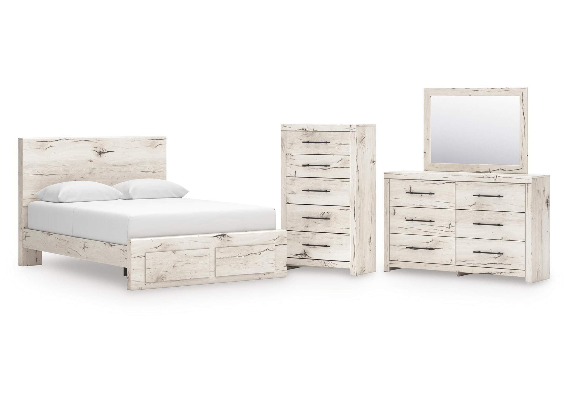Lawroy Queen Panel Storage Bed with Mirrored Dresser and Chest