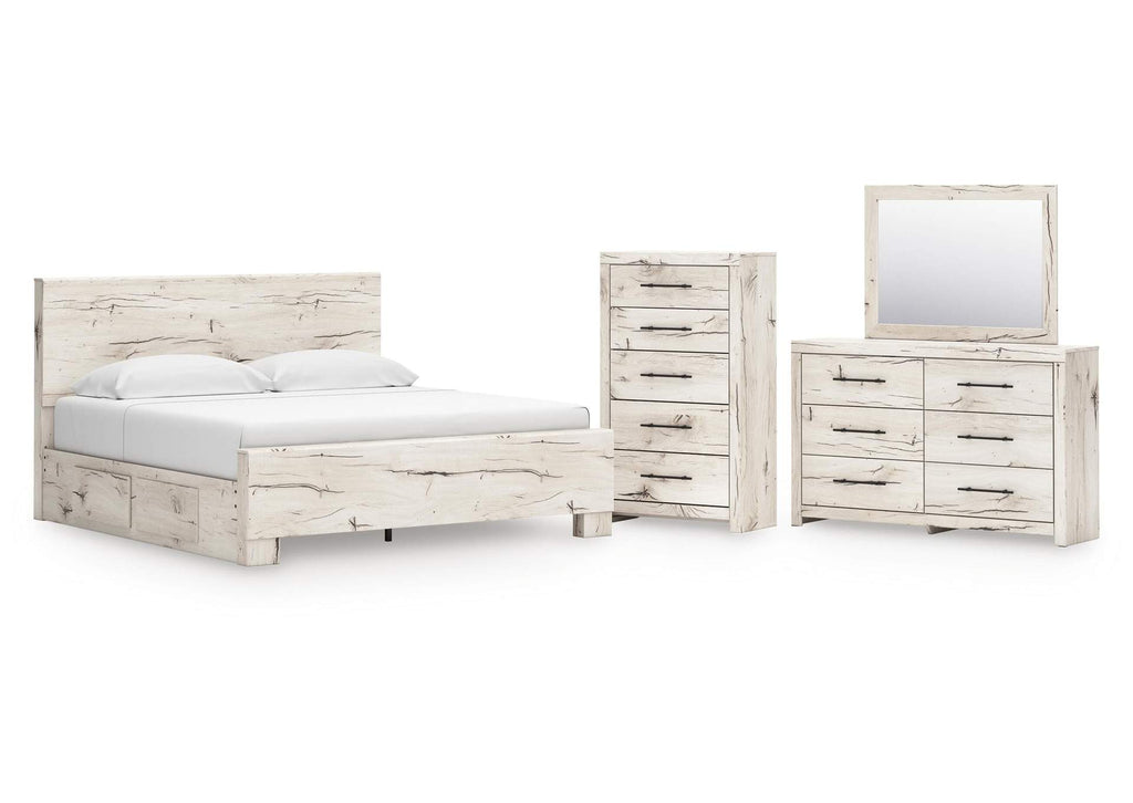Lawroy King Panel Bed with Mirrored Dresser and Chest