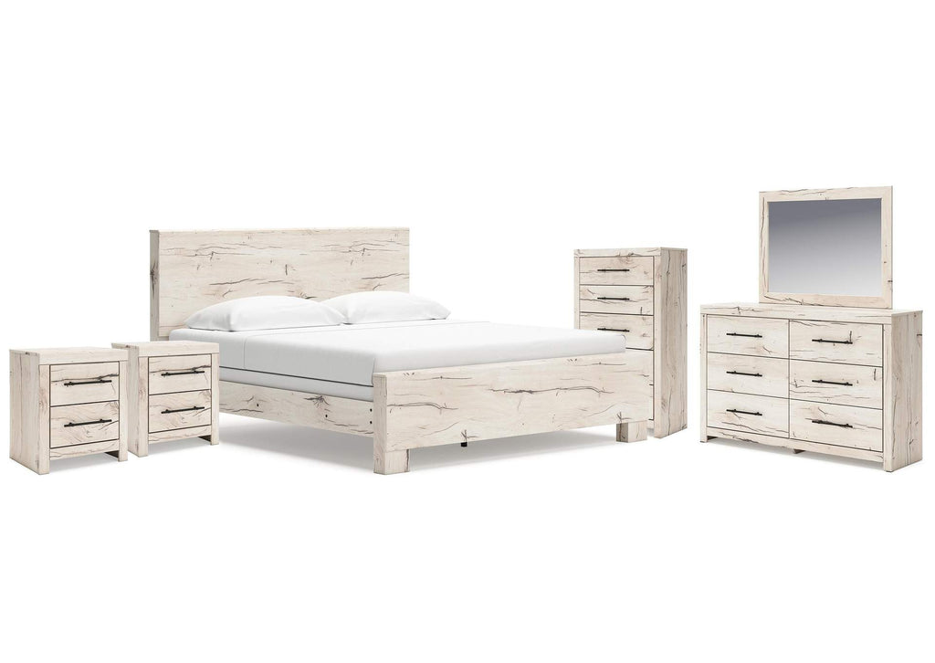 Lawroy King Panel Bed, Dresser, Mirror, Chest and Nightstand