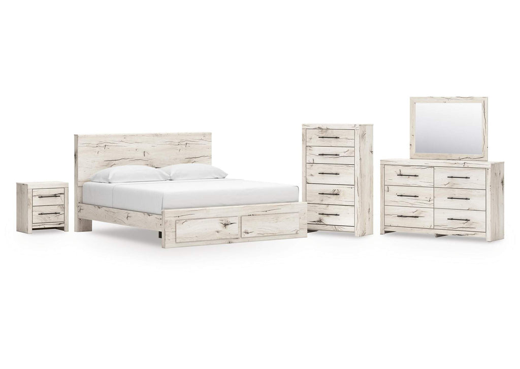 Lawroy King Panel Storage Bed with Mirrored Dresser, Chest and Nightstand