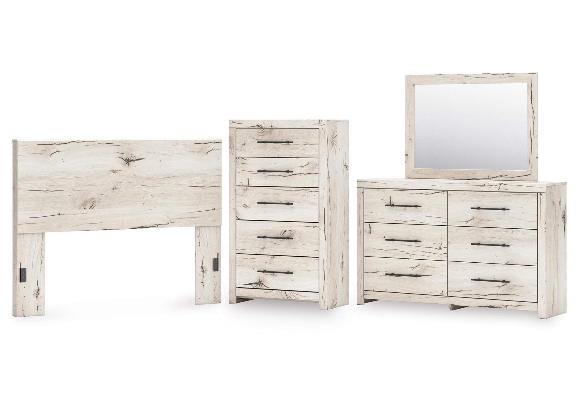 Lawroy Queen Panel Headboard with Mirrored Dresser and Chest