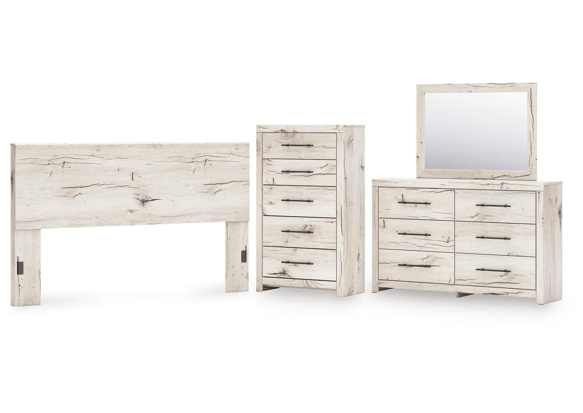 Lawroy King Panel Headboard with Mirrored Dresser and Chest