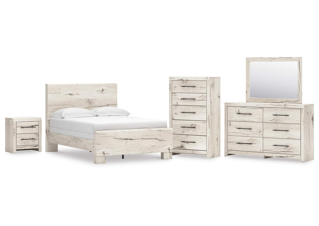Lawroy Full Panel Bed with Mirrored Dresser, Chest and Nightstand