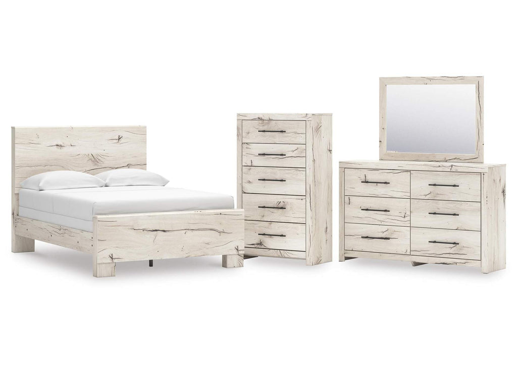 Lawroy Full Panel Bed with Mirrored Dresser and Chest