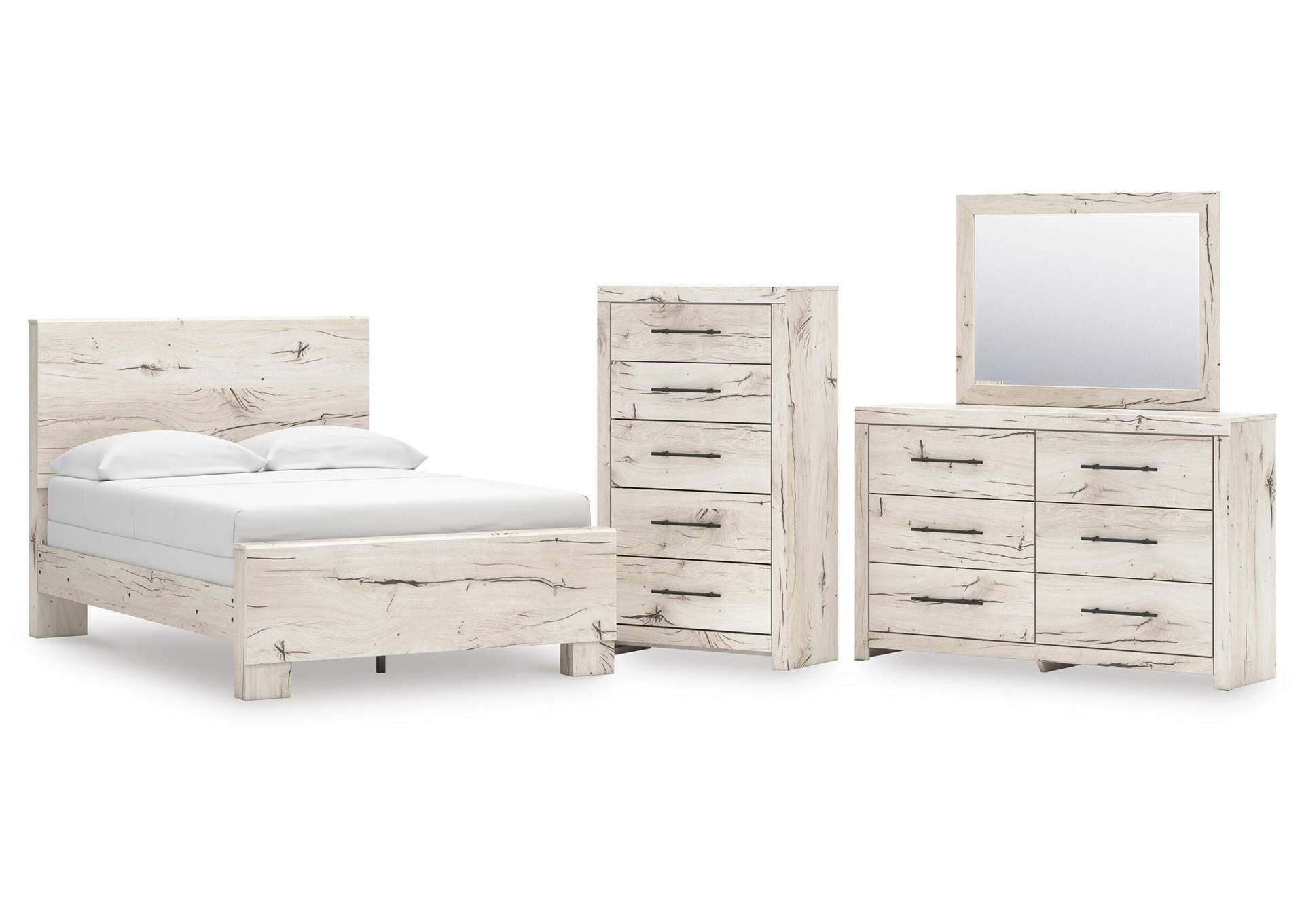 Lawroy Full Panel Bed with Mirrored Dresser and Chest