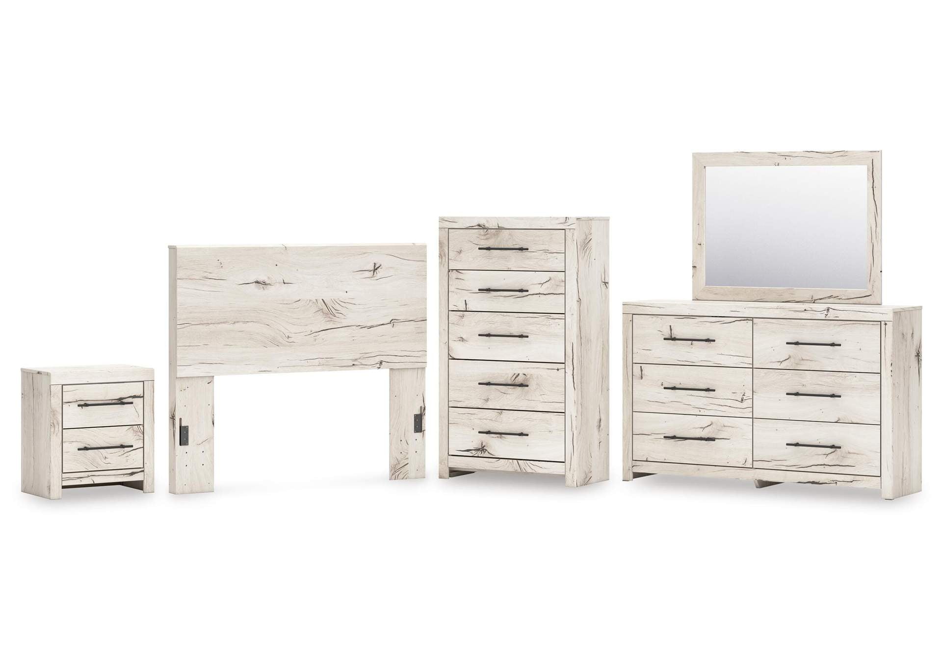 Lawroy Full Panel Headboard with Mirrored Dresser, Chest and Nightstand