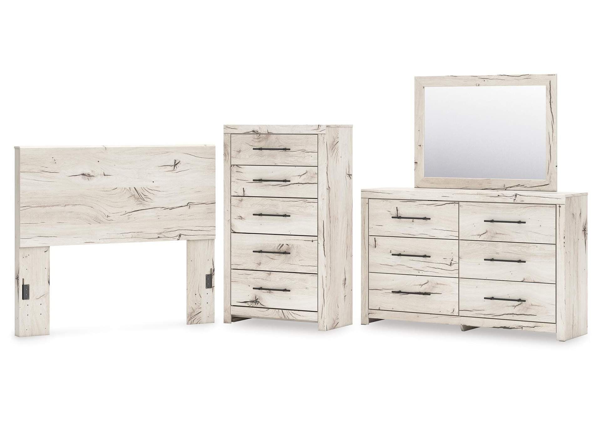 Lawroy Full Panel Headboard with Mirrored Dresser and Chest