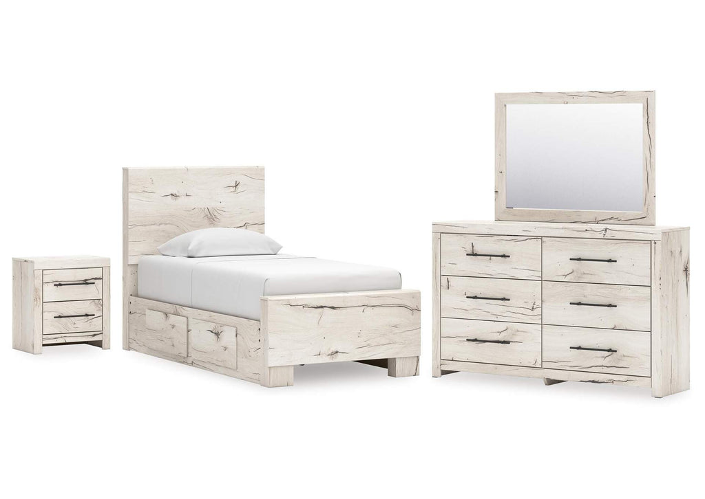 Lawroy Twin Panel Bed with Mirrored Dresser and Nightstand