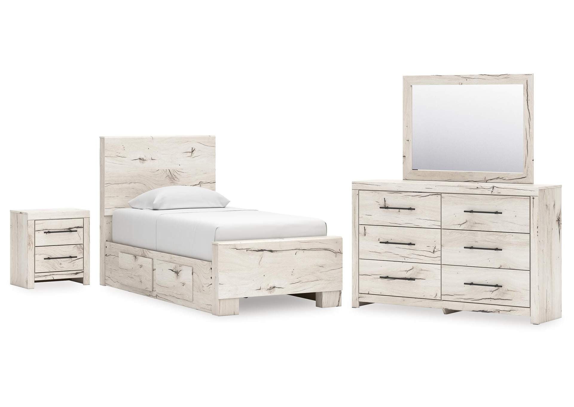 Lawroy Twin Panel Bed with Mirrored Dresser and Nightstand