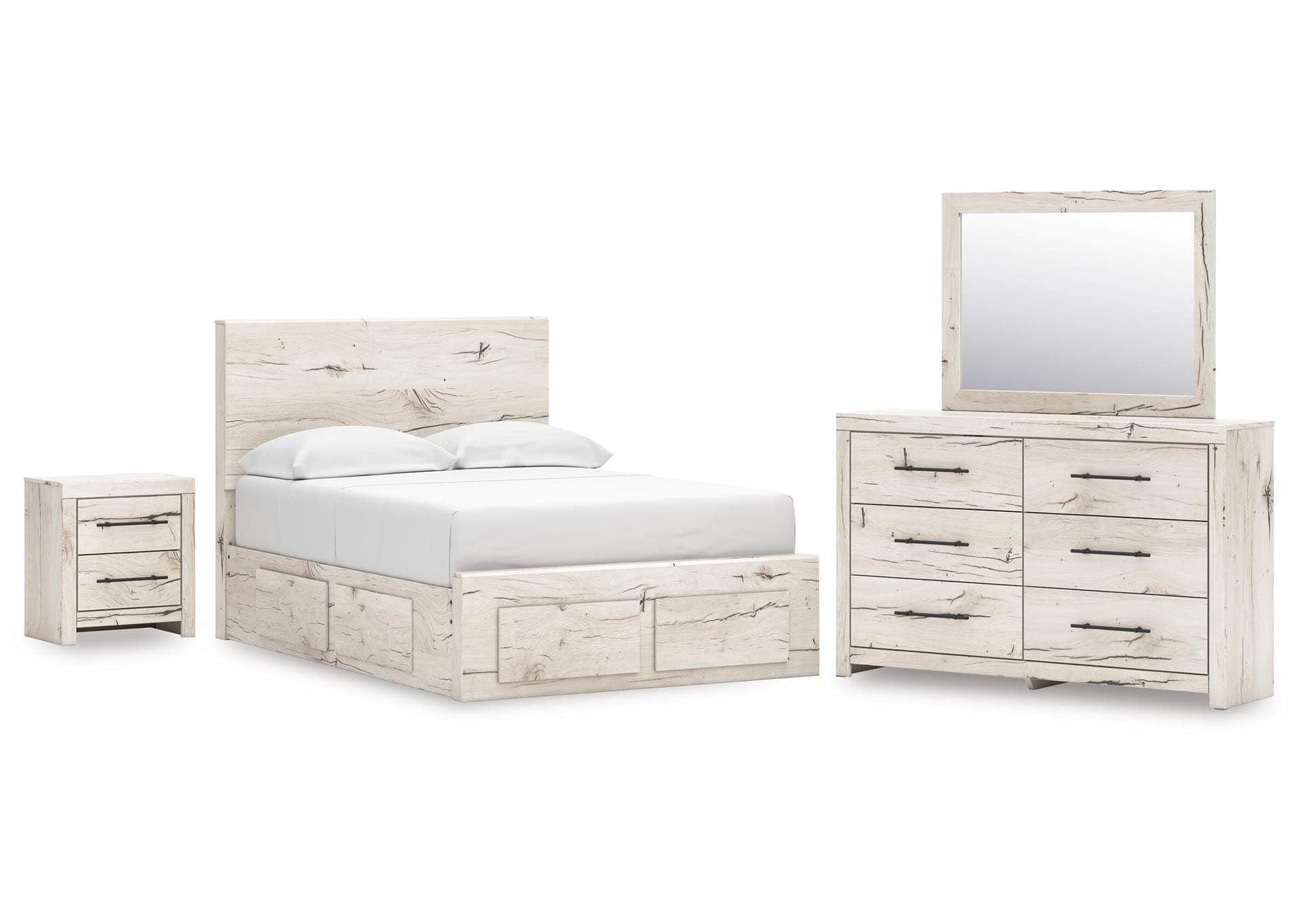 Lawroy Full Panel Storage Bed with Mirrored Dresser and Nightstand