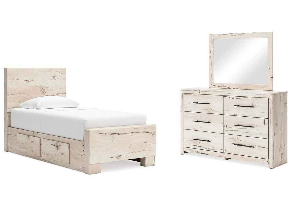 Lawroy Twin Panel Bed with Mirrored Dresser