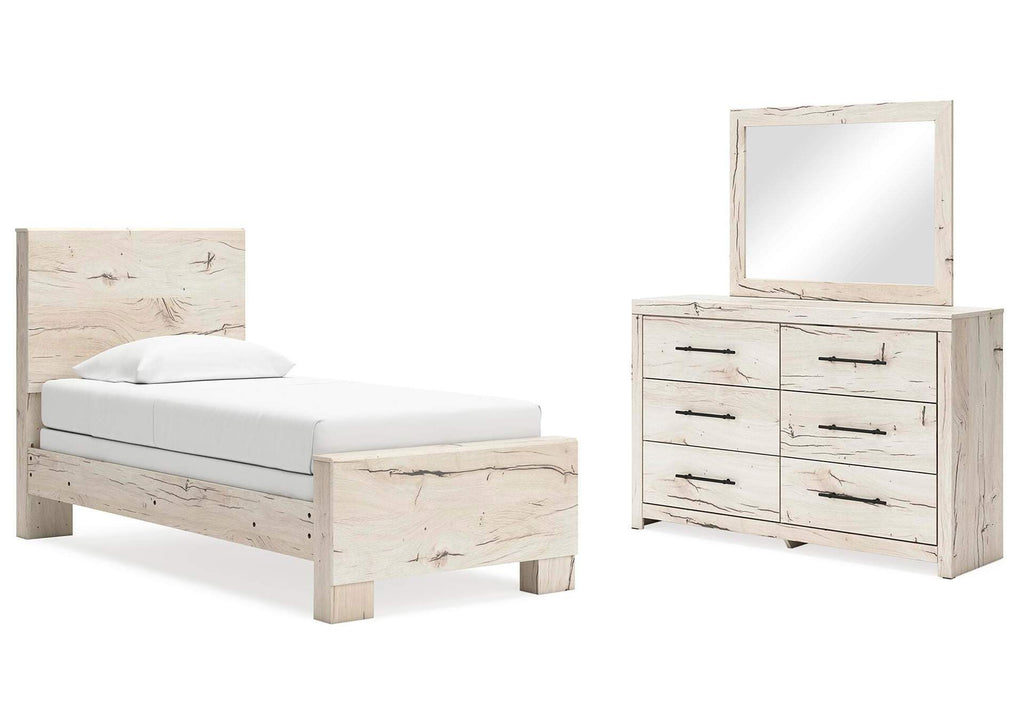 Lawroy Twin Panel Bed with Mirrored Dresser