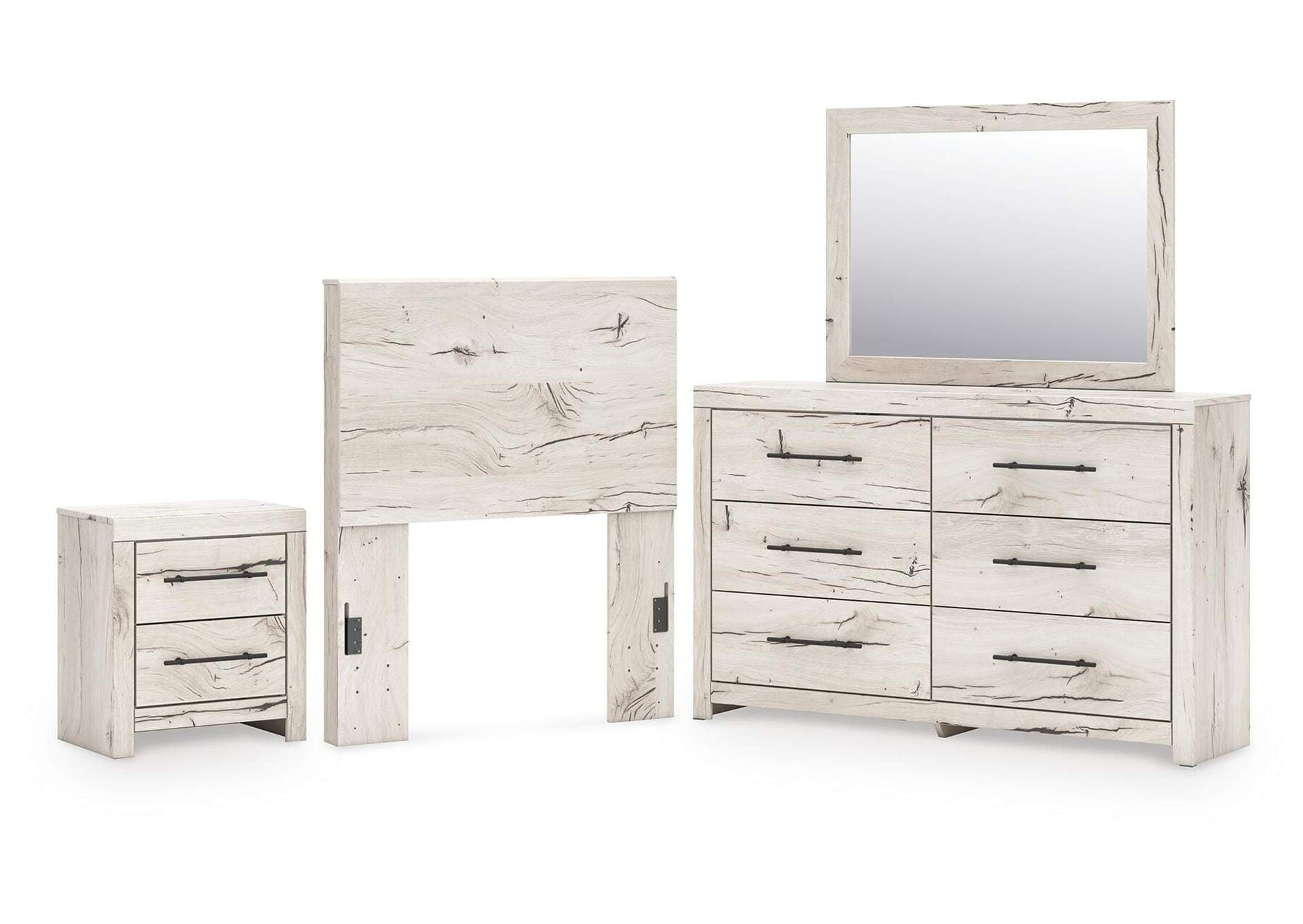 Lawroy Twin Panel Headboard with Mirrored Dresser and Nightstand