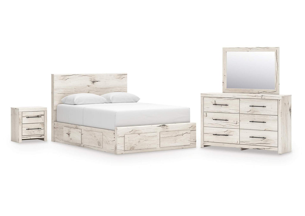 Lawroy Queen Panel Storage Bed with Mirrored Dresser and Nightstand