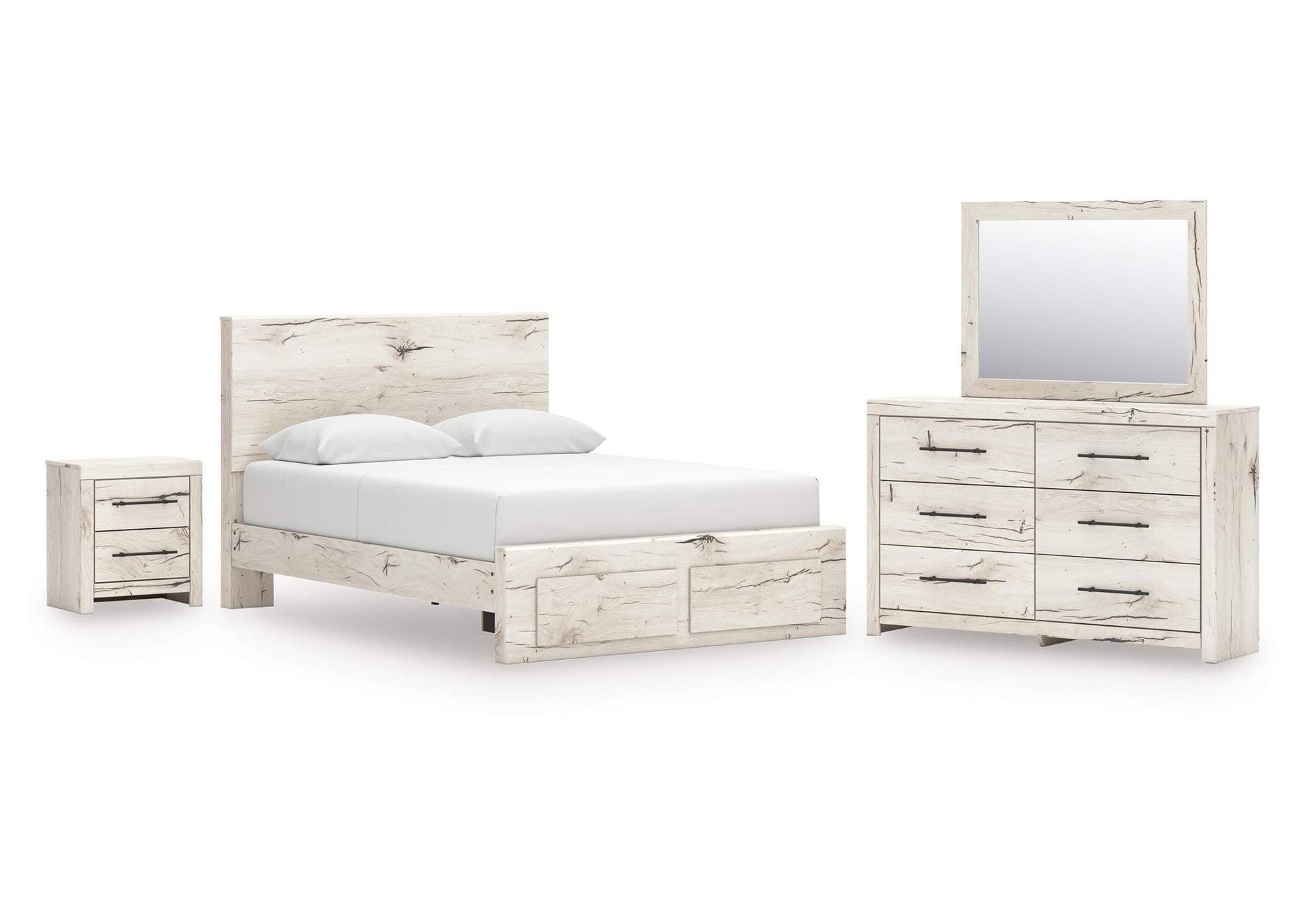 Lawroy Queen Panel Storage Bed with Mirrored Dresser and Nightstand