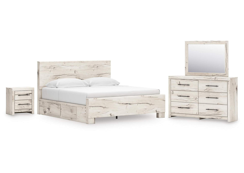 Lawroy King Panel Bed with Mirrored Dresser and Nightstand