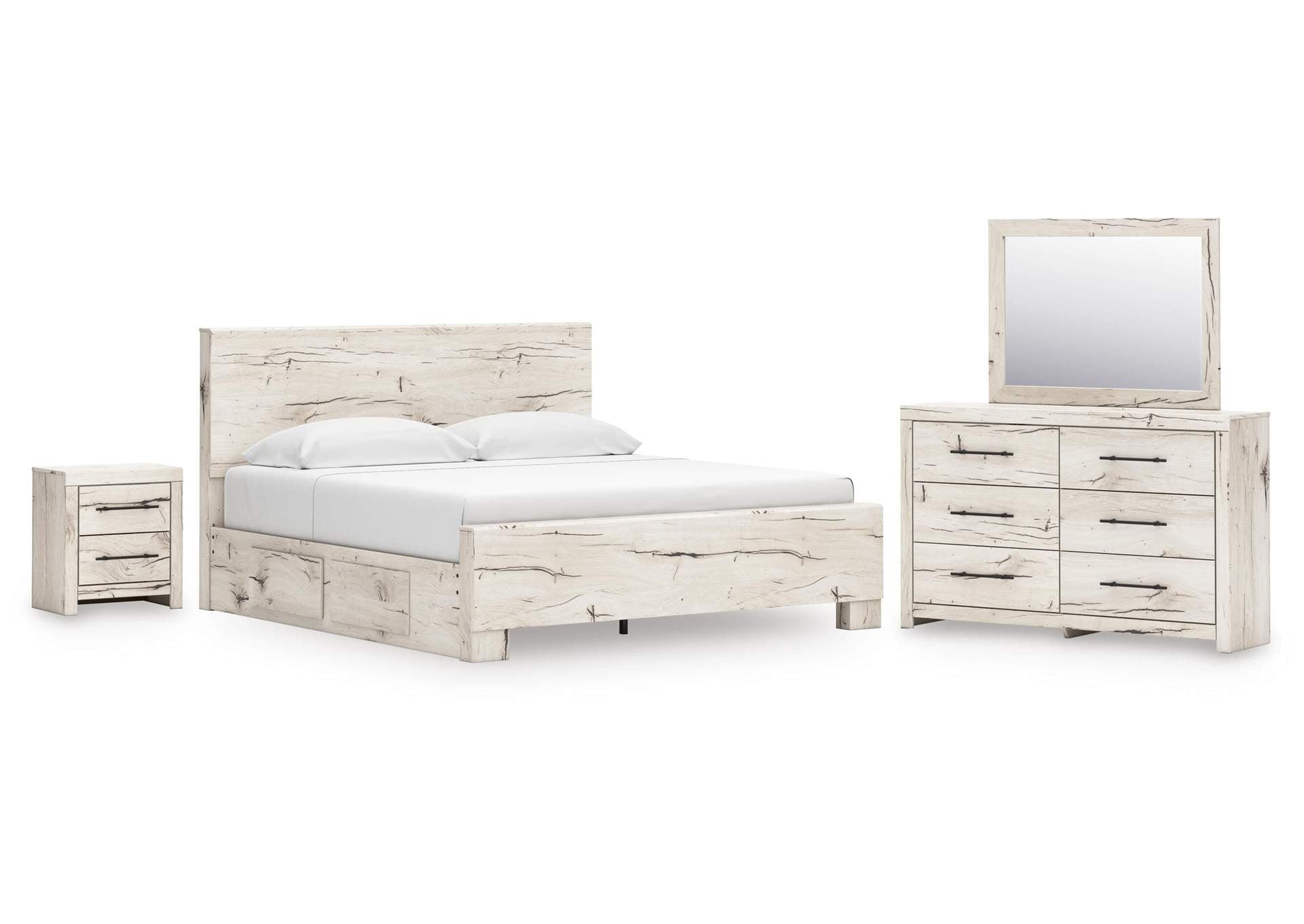 Lawroy King Panel Bed with Mirrored Dresser and Nightstand