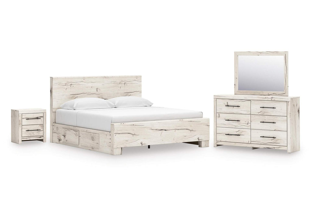 Lawroy King Panel Bed with Mirrored Dresser and Nightstand