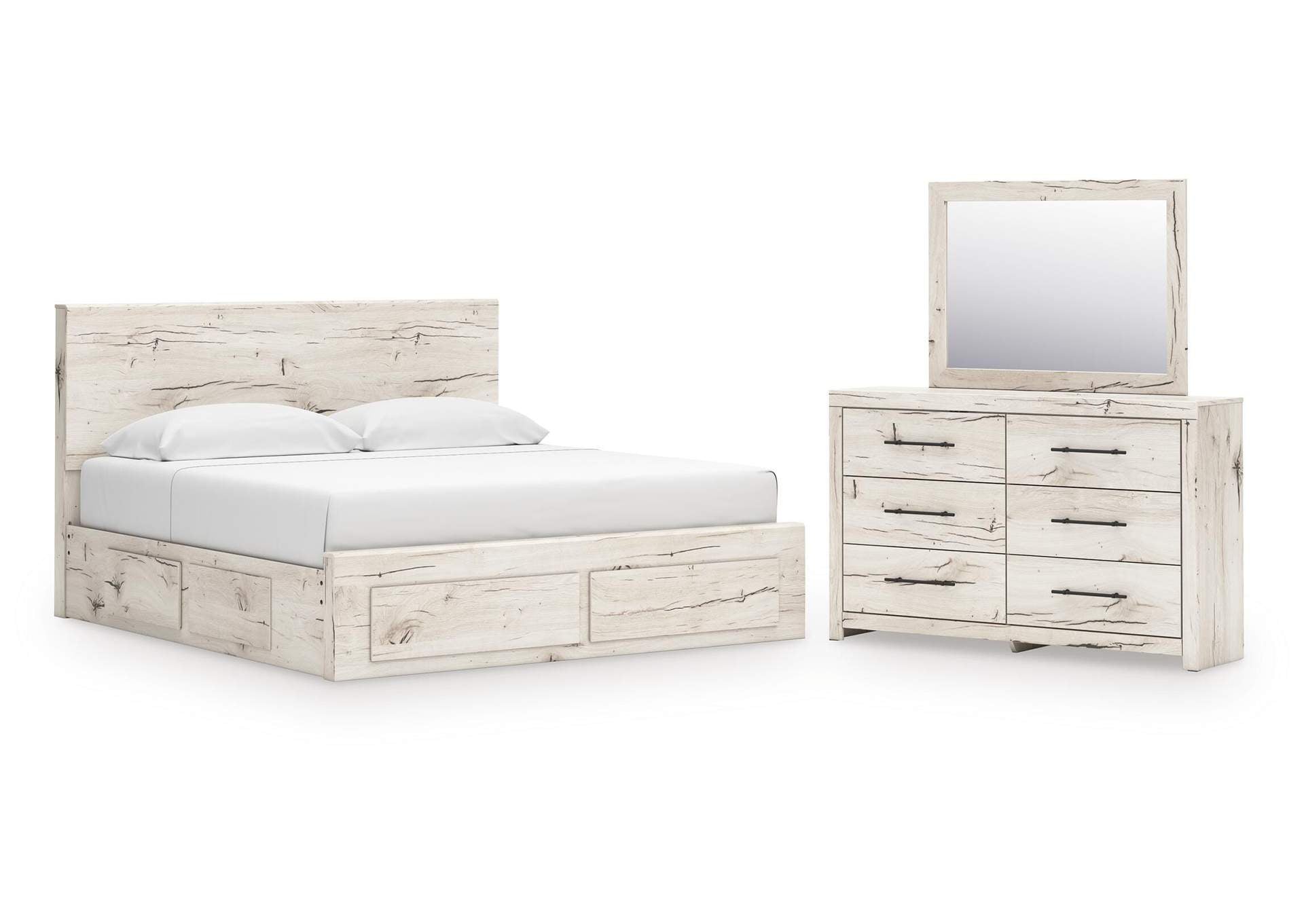 Lawroy King Panel Storage Bed with Mirrored Dresser