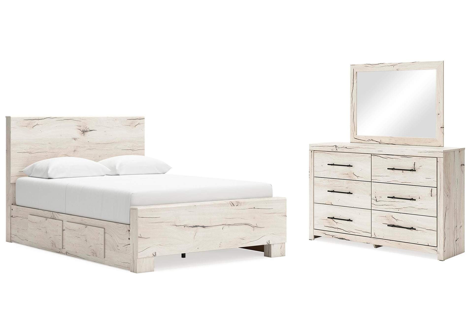 Lawroy Queen Panel Bed with Storage, Dresser and Mirror