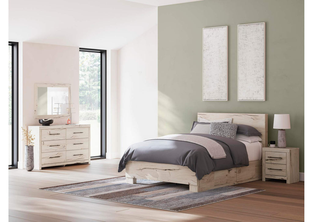 Lawroy Queen Panel Bed with Mirrored Dresser and Nightstand