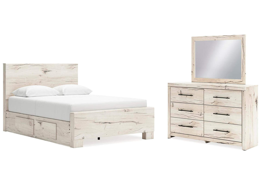 Lawroy Queen Panel Bed with Storage, Dresser and Mirror