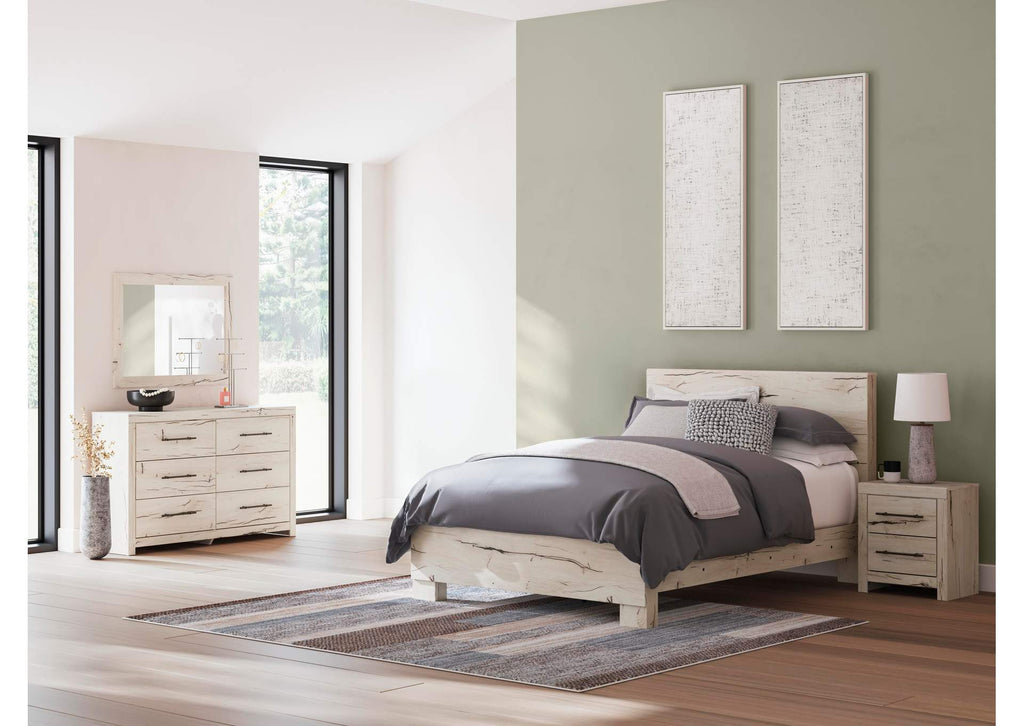 Lawroy Queen Panel Bed with Mirrored Dresser and Nightstand