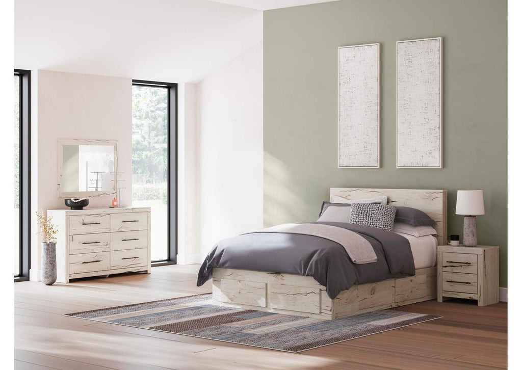 Lawroy Queen Panel Storage Bed with Mirrored Dresser and Nightstand
