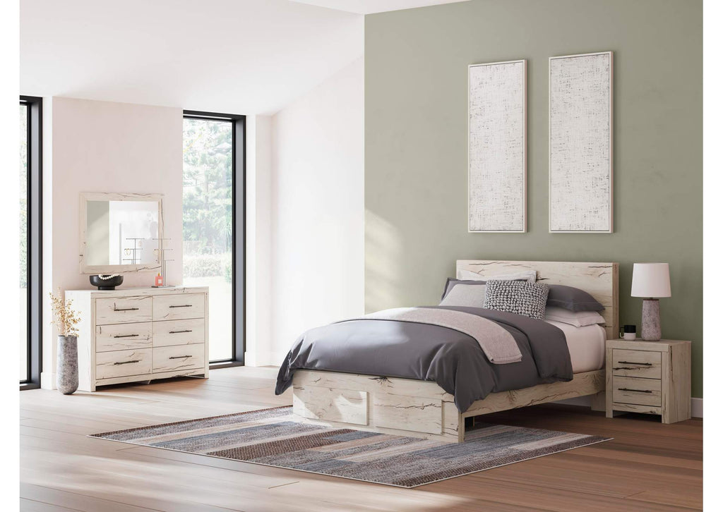 Lawroy Queen Panel Storage Bed with Mirrored Dresser and Nightstand
