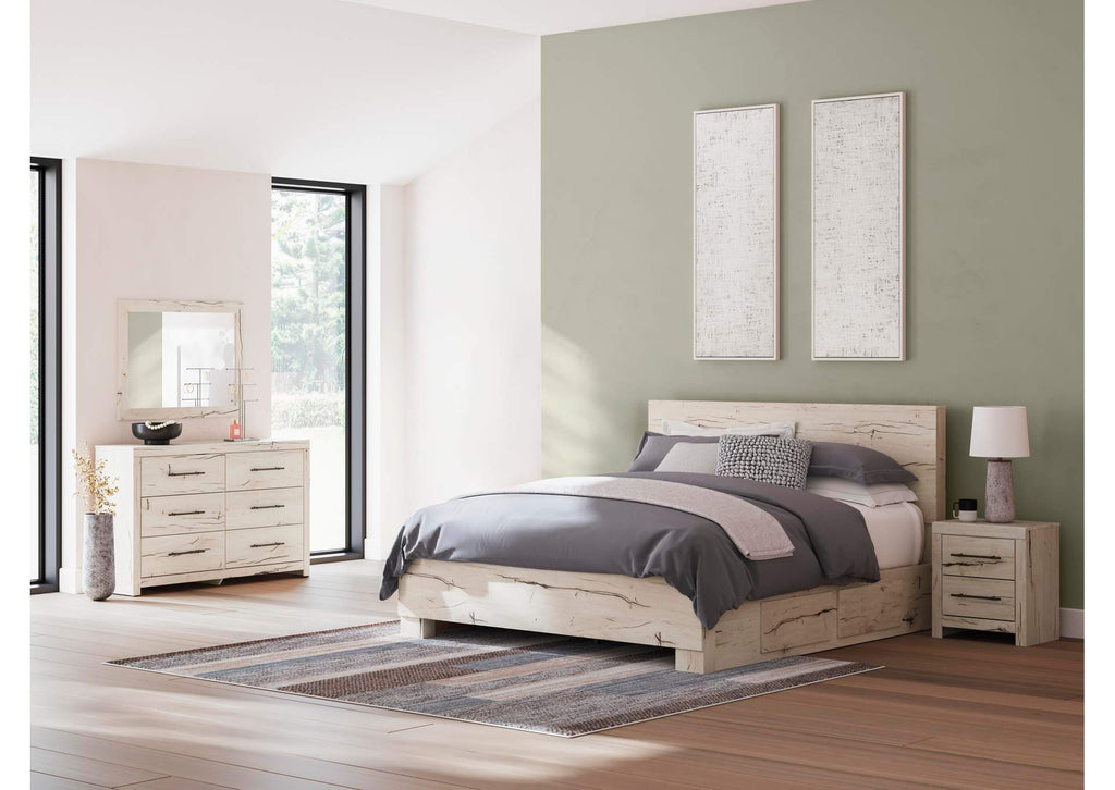 Lawroy King Panel Bed with Mirrored Dresser and Nightstand