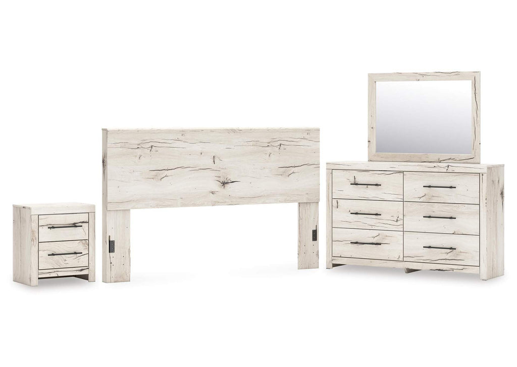 Lawroy King Panel Headboard with Mirrored Dresser and Nightstand