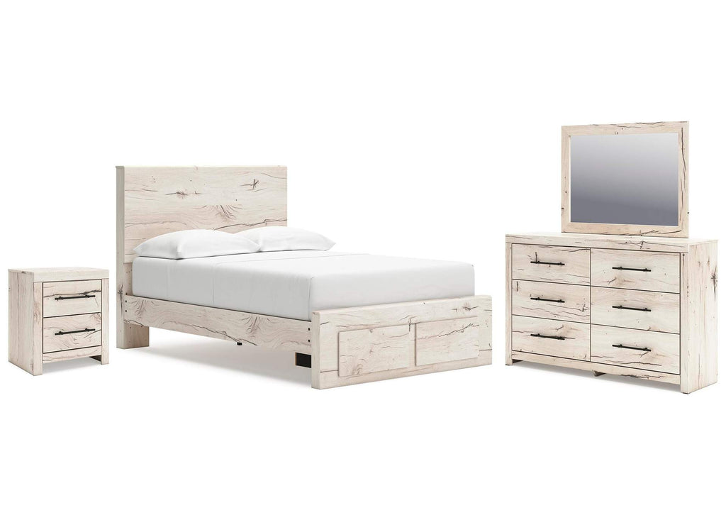 Lawroy Full Panel Storage Bed with Mirrored Dresser and Nightstand