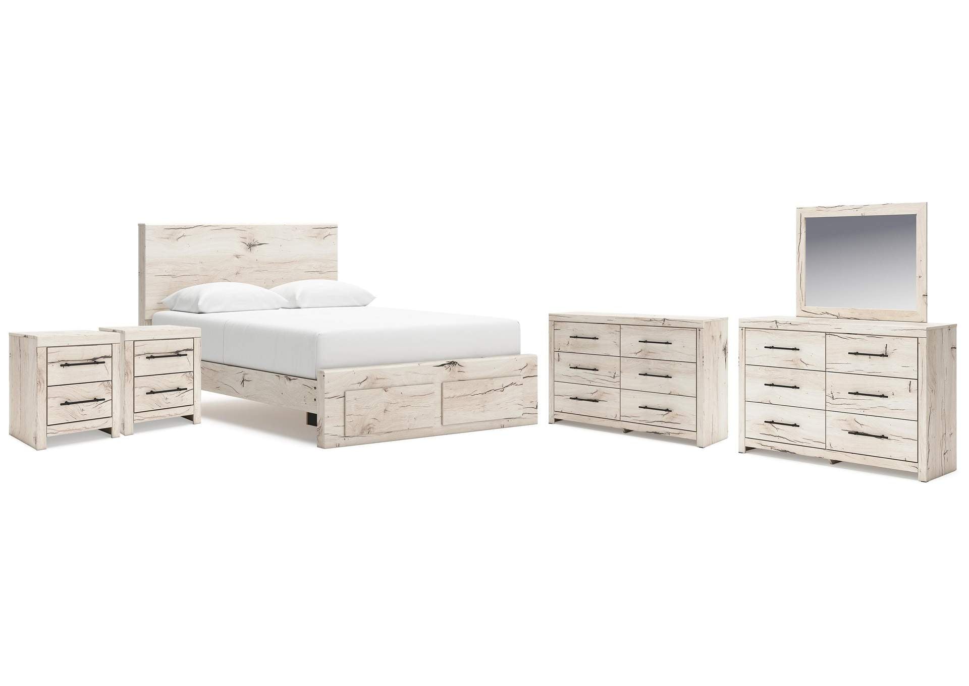 Lawroy Queen Storage Bed, 2 Dressers, Mirror and 2 Nightstands