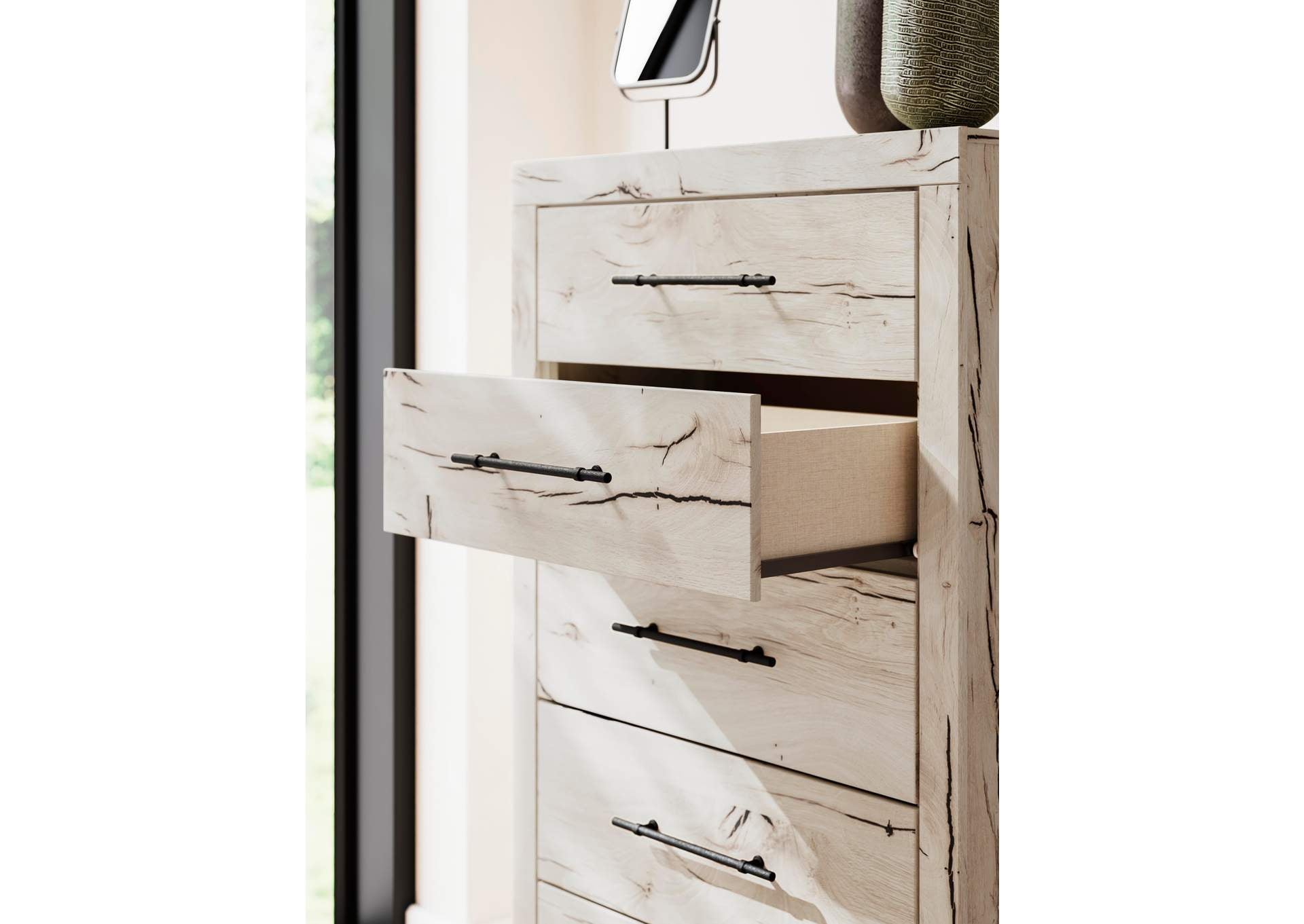 Lawroy Full Panel Storage Bed with Mirrored Dresser, Chest and Nightstand detail