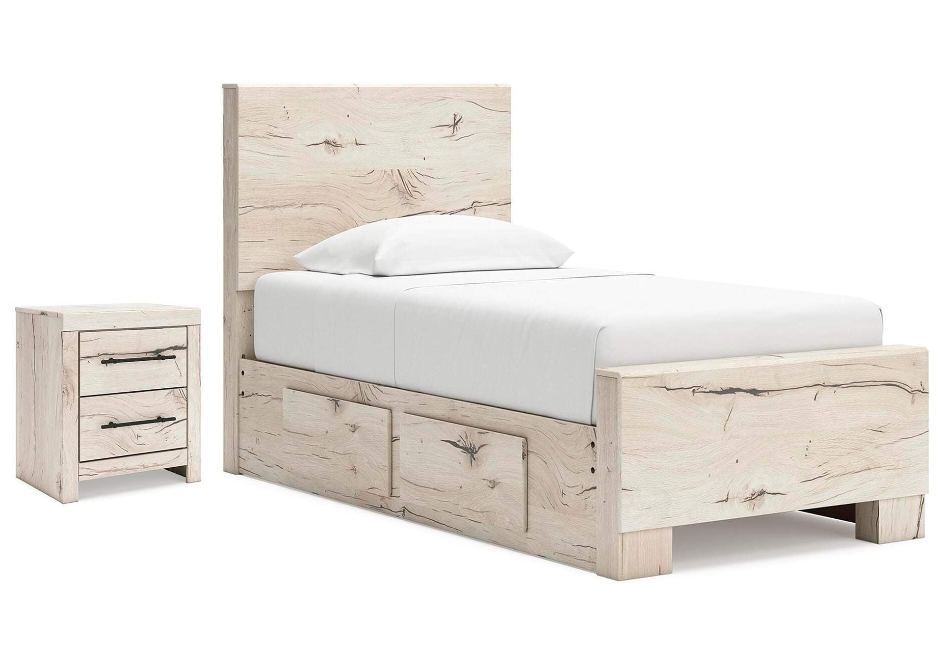 Lawroy Twin Panel Bed with Storage and Nightstand