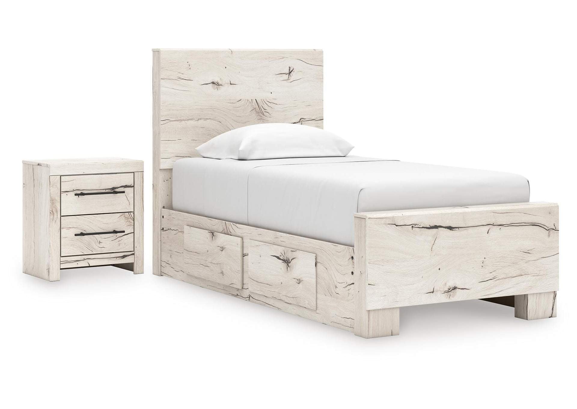 Lawroy Twin Panel Bed with Storage and Nightstand