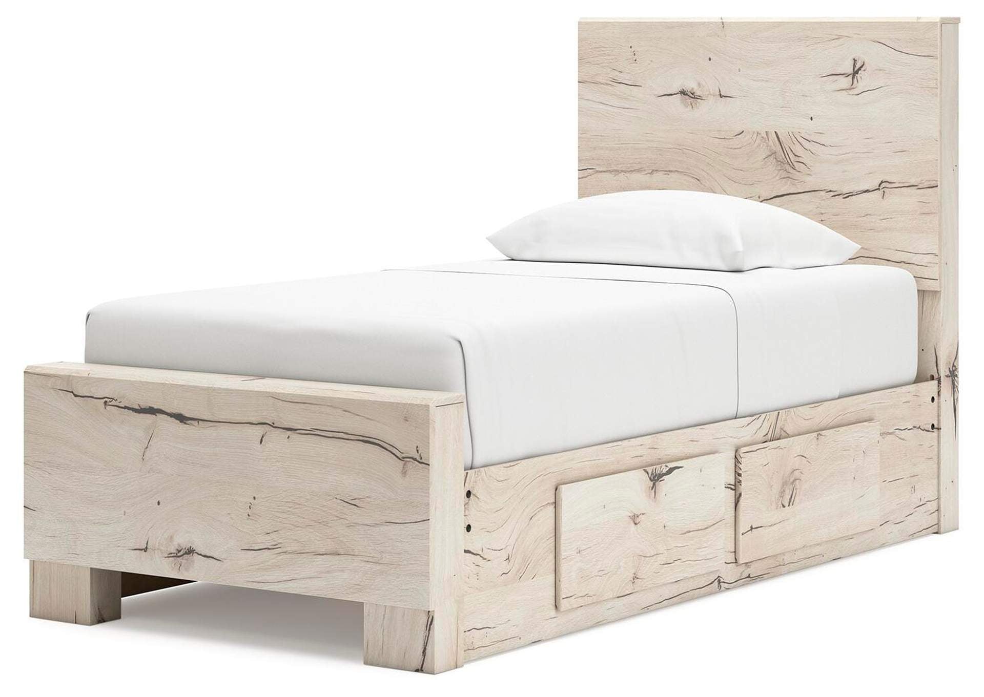 Lawroy Twin Panel Bed with Storage and Nightstand angled view