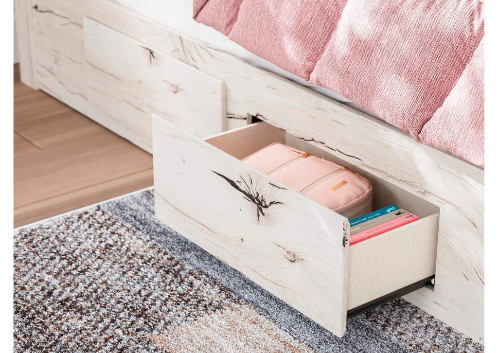 Lawroy Twin Panel Bed with Storage, Dresser and Mirror detail