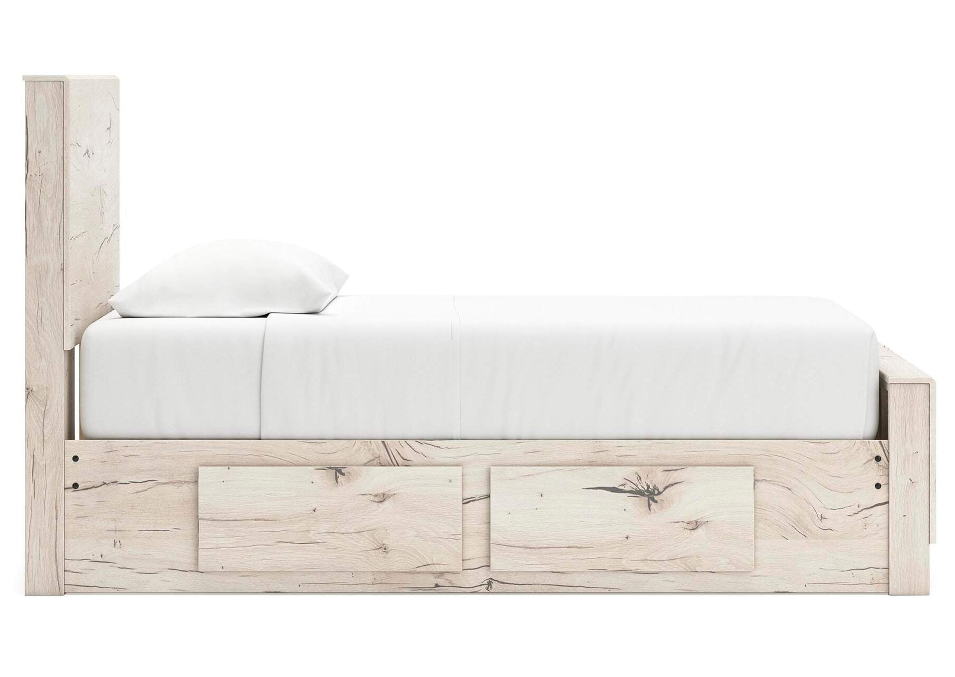 Lawroy Twin Panel Bed with Storage and Nightstand side view