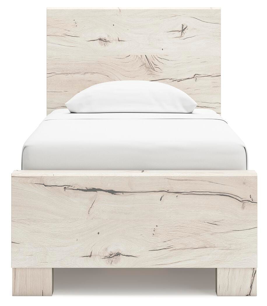 Lawroy Twin Panel Bed with Storage in Light Natural, front view