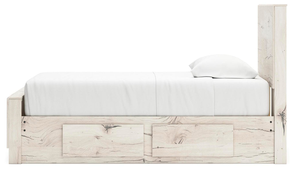 Lawroy Twin Panel Bed with Storage in Light Natural, alternate side view