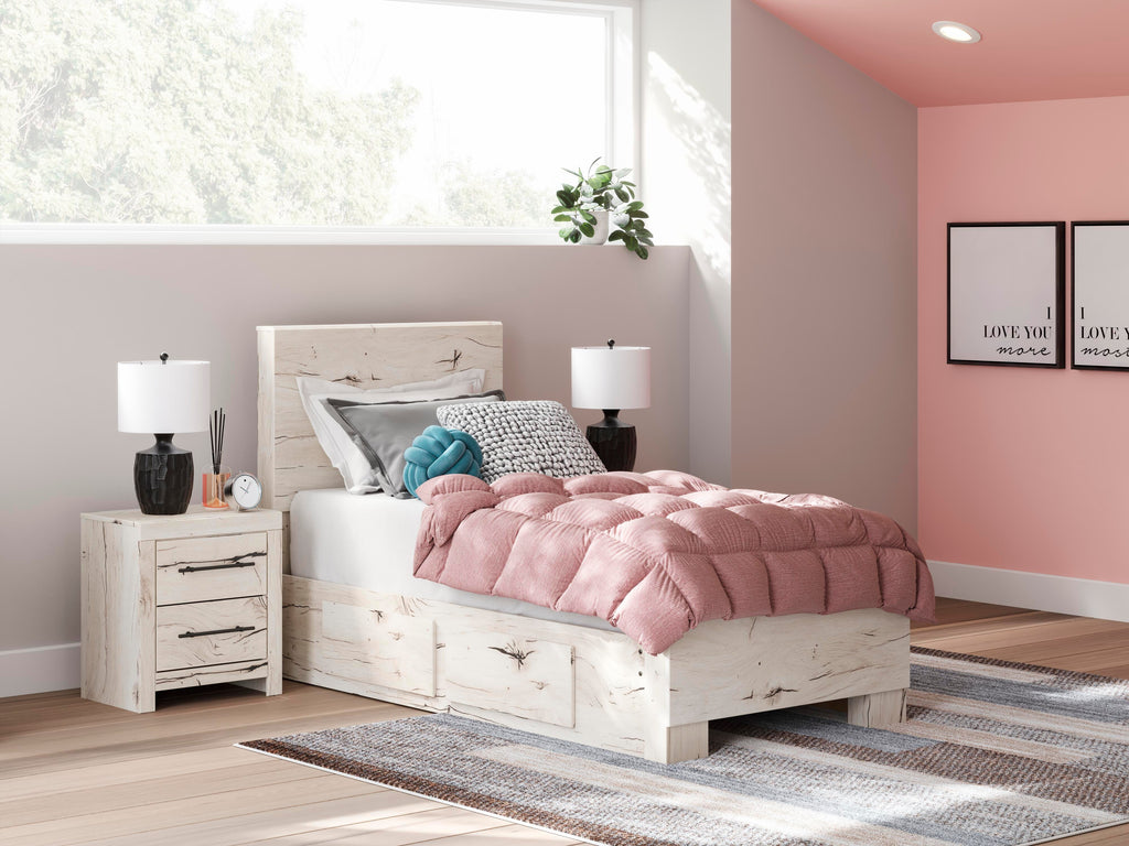 Lawroy Twin Panel Bed with Storage in Light Natural