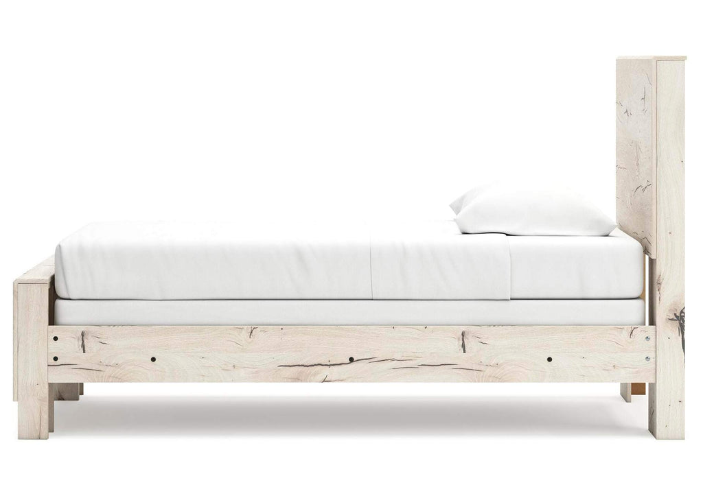 Lawroy Twin Panel Bed with Mirrored Dresser, Chest and Nightstand side view