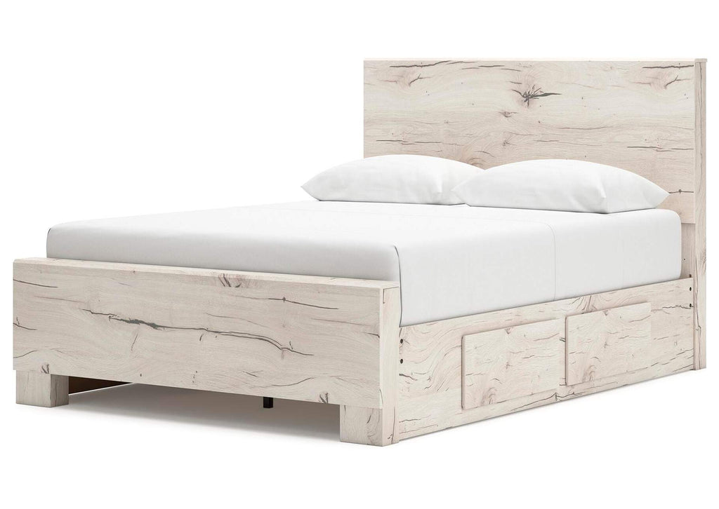 Lawroy Queen Panel Bed with Storage, Dresser, Mirror and Nightstand angled view