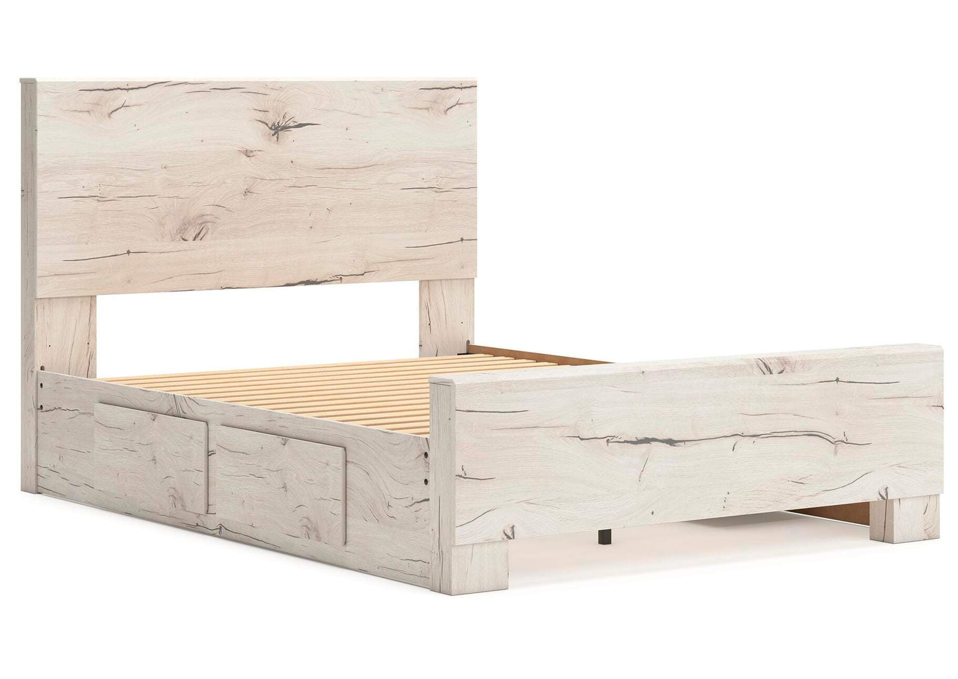 Lawroy Queen Panel Bed with Storage, Dresser and Mirror angled view