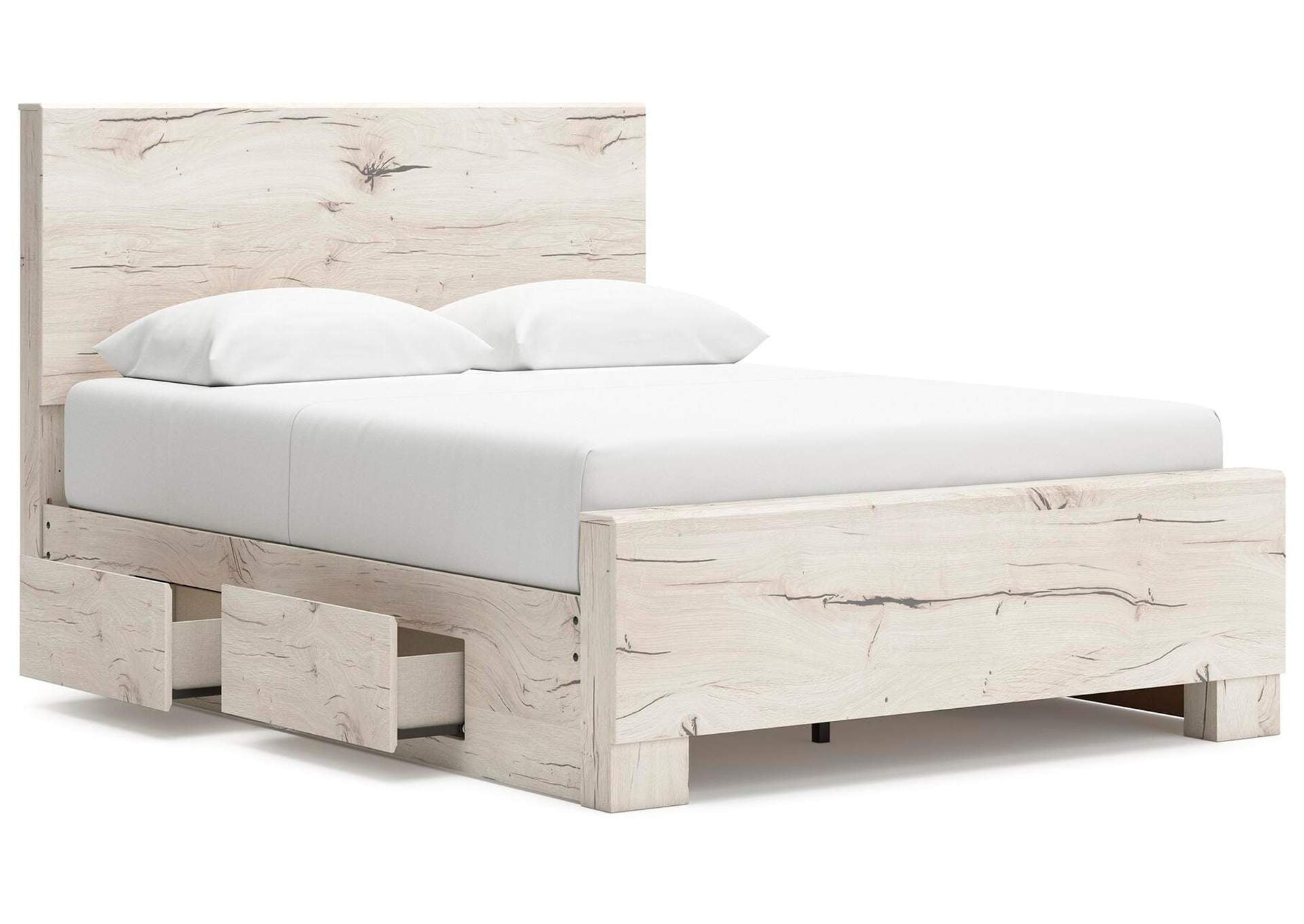 Lawroy Queen Panel Bed with Storage, Dresser and Mirror angled view