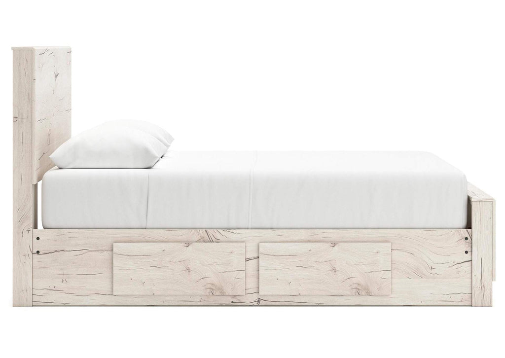 Lawroy Queen Panel Bed with Storage, Dresser and Mirror side view