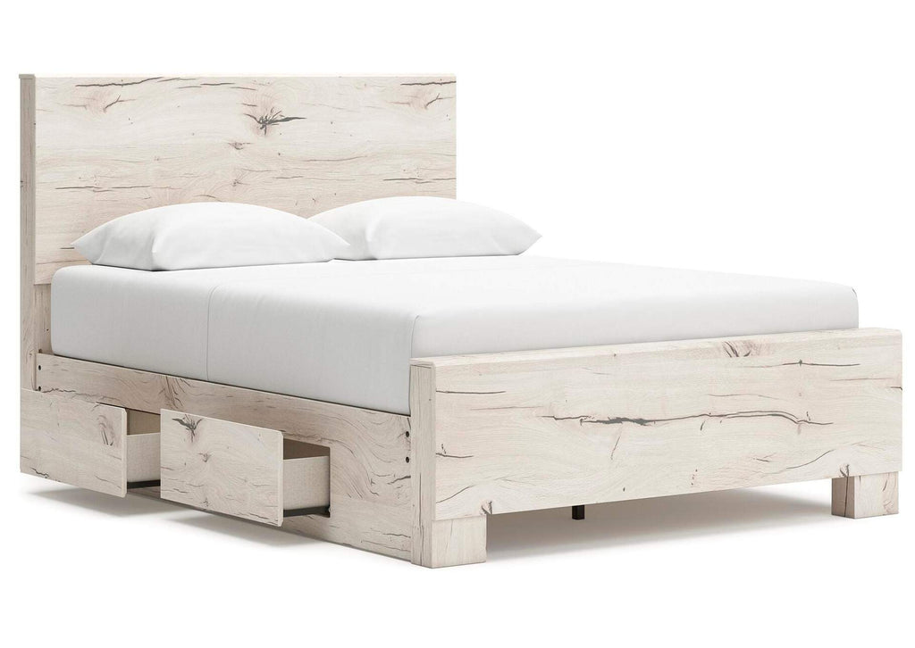 Lawroy Queen Panel Bed with Mirrored Dresser and Nightstand angled view