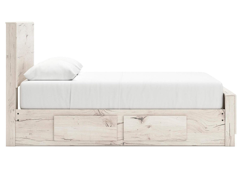 Lawroy Queen Panel Bed with Storage, Dresser and Mirror side view